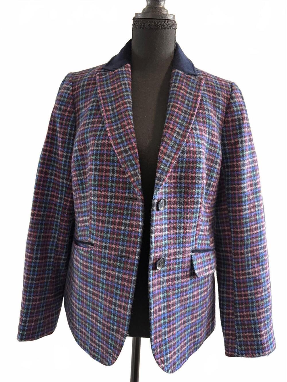 Talbots Women’s Size 6 Plaid Wool Blend Blazer Navy Blue Red Green Jacket